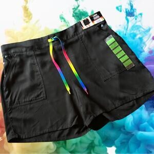NWT Rainbow Gay Pride Unisex Shorts with hearts on Pockets Size L